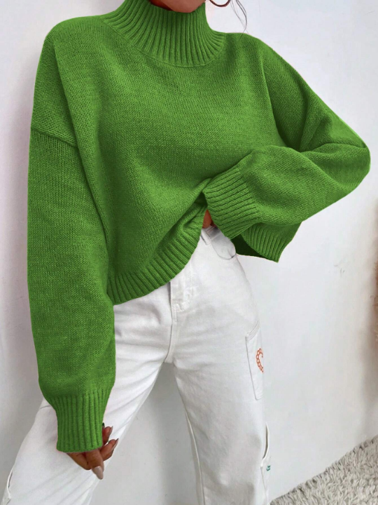 Frenchy High Neck Drop Shoulder Sweater