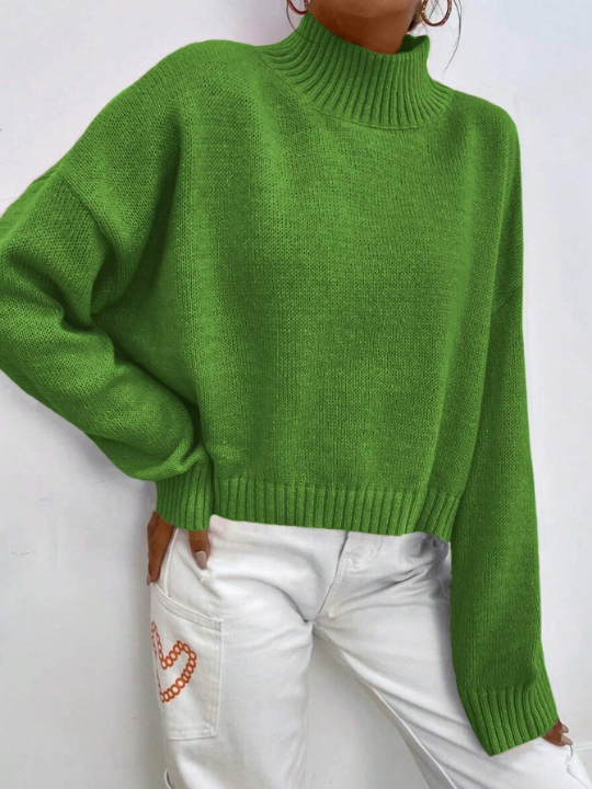 Frenchy High Neck Drop Shoulder Sweater