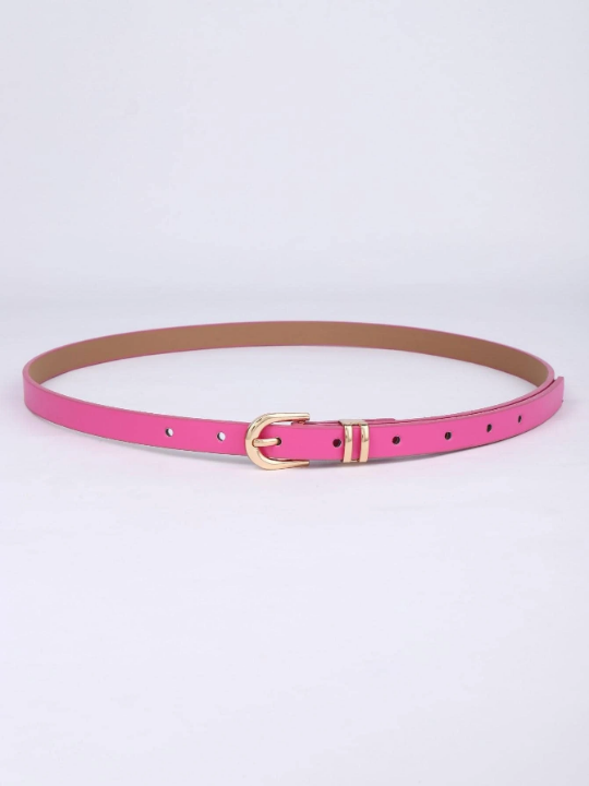 Women's Square Buckle Pu Belt For Dress, Fashionable Thin Waist Belt For Daily Use