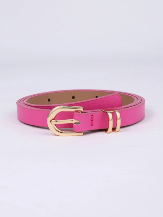 Women's Square Buckle Pu Belt For Dress, Fashionable Thin Waist Belt For Daily Use