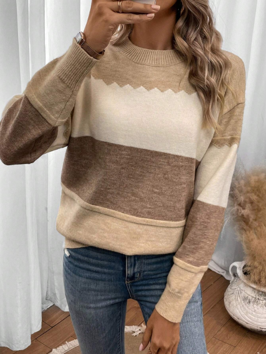 LUNE Color Block Drop Shoulder Sweater