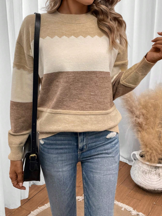 LUNE Color Block Drop Shoulder Sweater