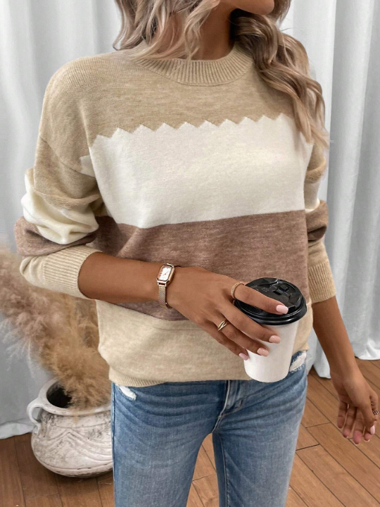 LUNE Color Block Drop Shoulder Sweater