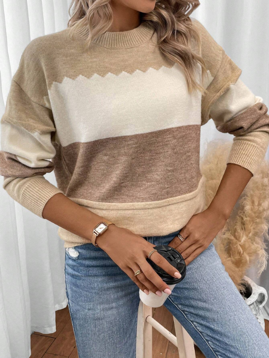 LUNE Color Block Drop Shoulder Sweater