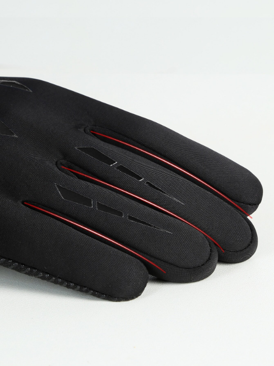 1pair Windproof Waterproof Fleece Lined Winter Motorcycle Riding Gloves For Men, Full Finger With Touchscreen Function