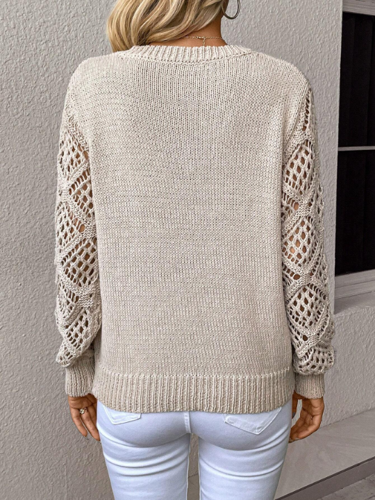 Clasi Solid V Neck Pointelle Knit Sweater