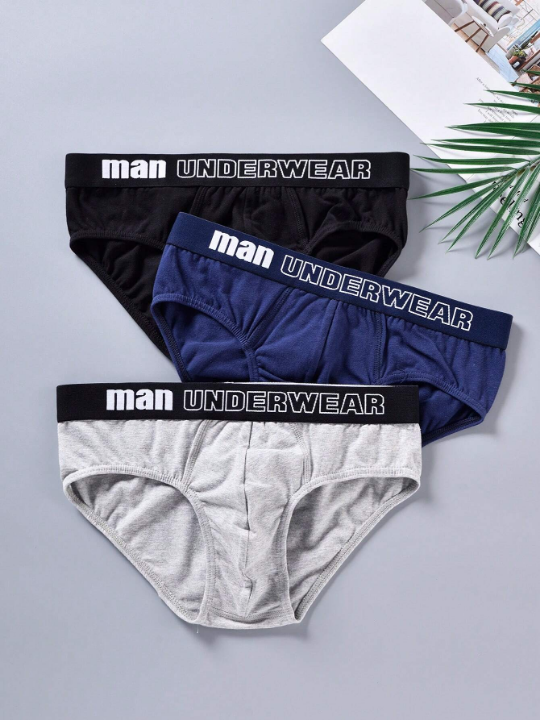 Men 3pcs Letter Graphic Brief