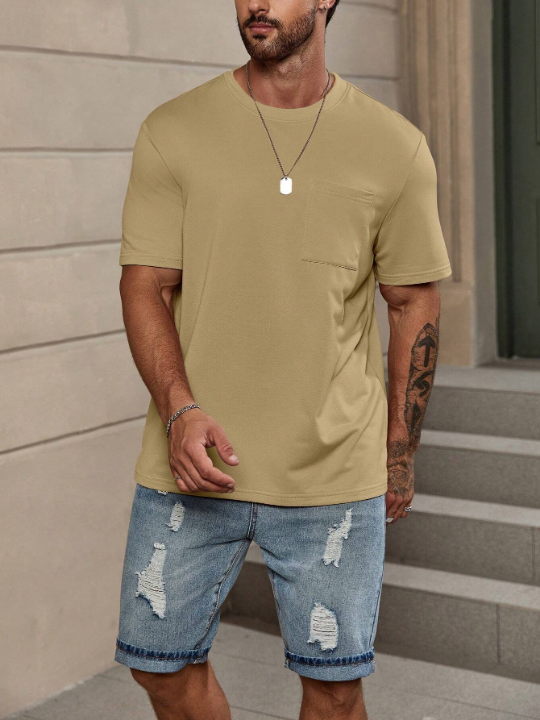 Manfinity Homme Men Solid Pocket Patched Tee