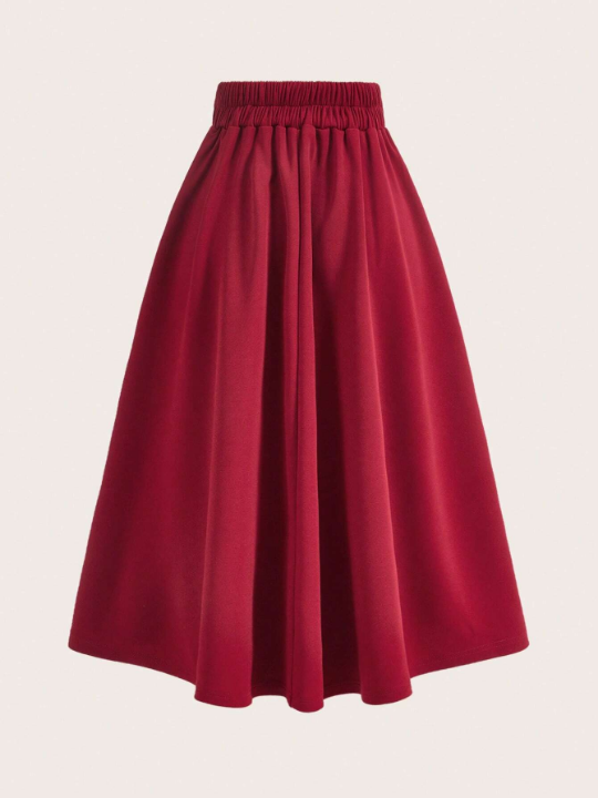 Tween Girl Button Detail Fold Pleated Solid Skirt