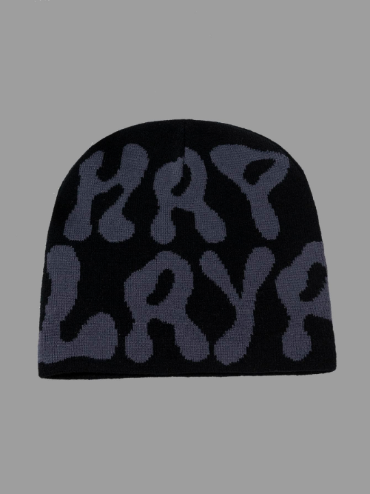 1pc Men's Y2k Style Jacquard Knitted Hat With Letter Design, Suitable For Daily Wear