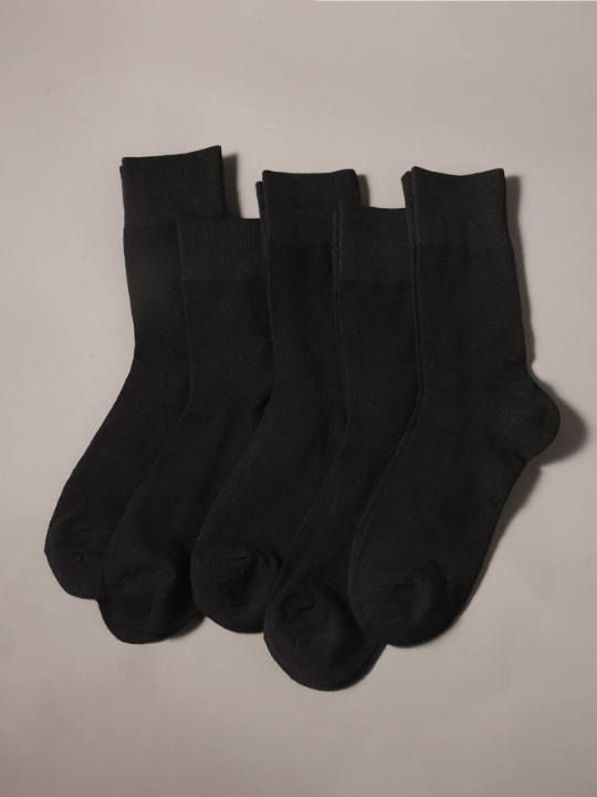 5pairs Men's Solid Color Business Mid-calf Socks
