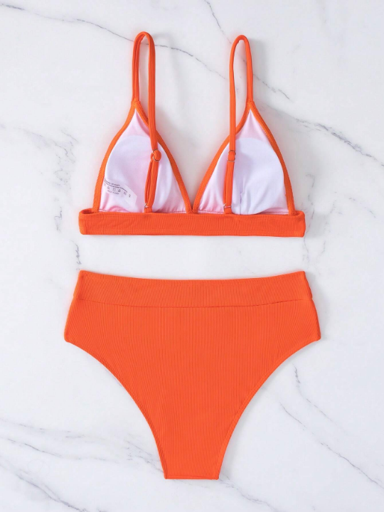 Swim Basics Rib Triangle High Waisted Bikini Swimsuit