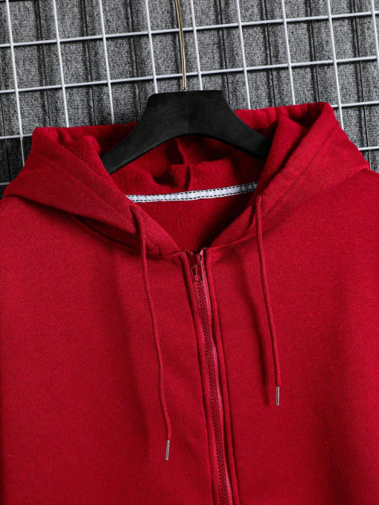 Men Zip Up Drawstring Thermal Lined Hoodie