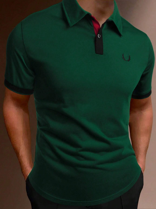 Manfinity Men Antler Embroidery Contrast Trim Polo Shirt