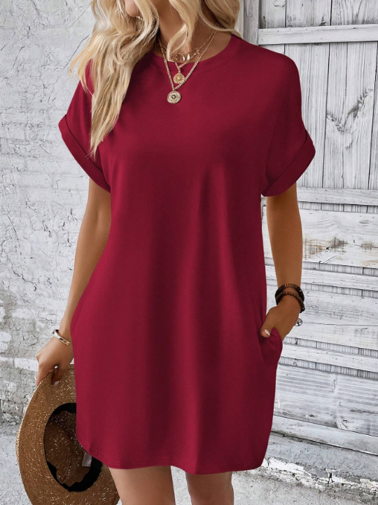 LUNE Solid Batwing Sleeve Hidden Pocket Dress