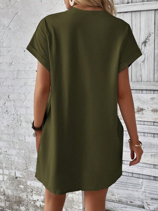 LUNE Solid Batwing Sleeve Hidden Pocket Dress