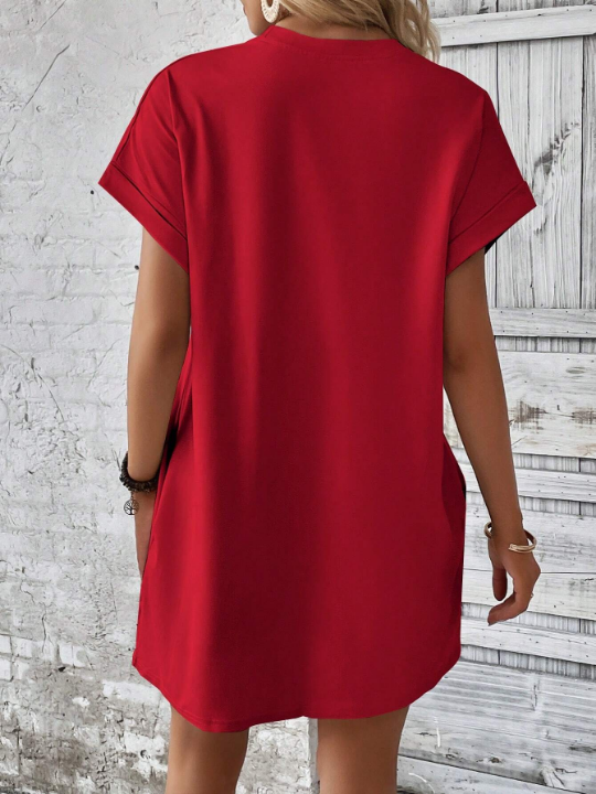 LUNE Solid Hidden Pocket Batwing Sleeve Tee Dress