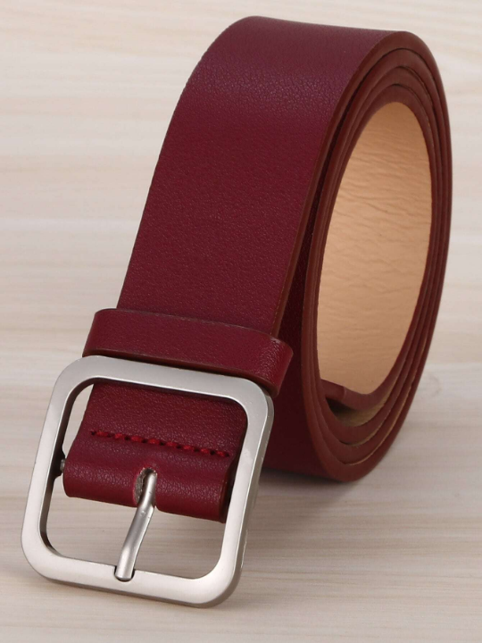 1pc Women's Deep Red Geometric Pattern Pu Wide Fashion Waist Belt Suitable For Daily Use Casual