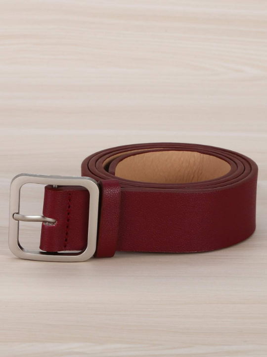 1pc Women's Deep Red Geometric Pattern Pu Wide Fashion Waist Belt Suitable For Daily Use Casual