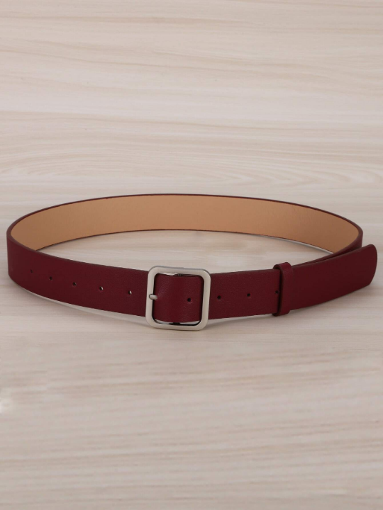 1pc Women's Deep Red Geometric Pattern Pu Wide Fashion Waist Belt Suitable For Daily Use Casual