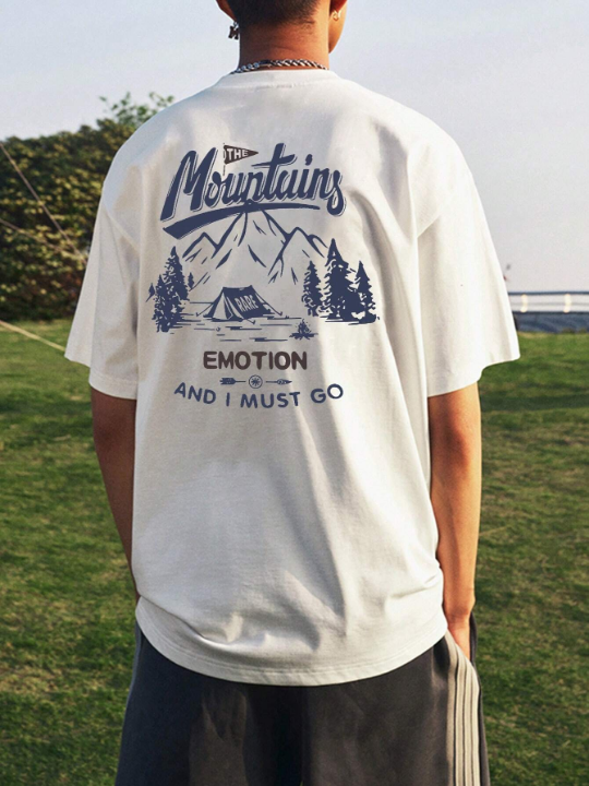 Men Mountain & Letter Graphic Drop Shoulder Tee