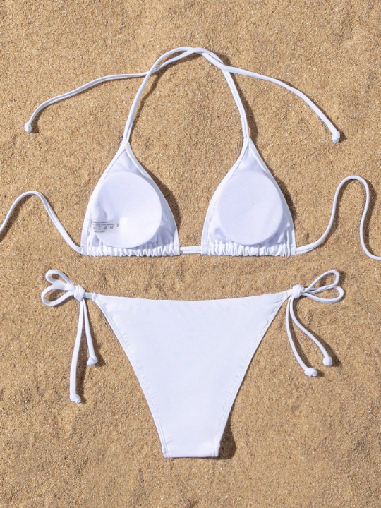 Swim Basics Halter Triangle Tie Side Bikini Swimsuit