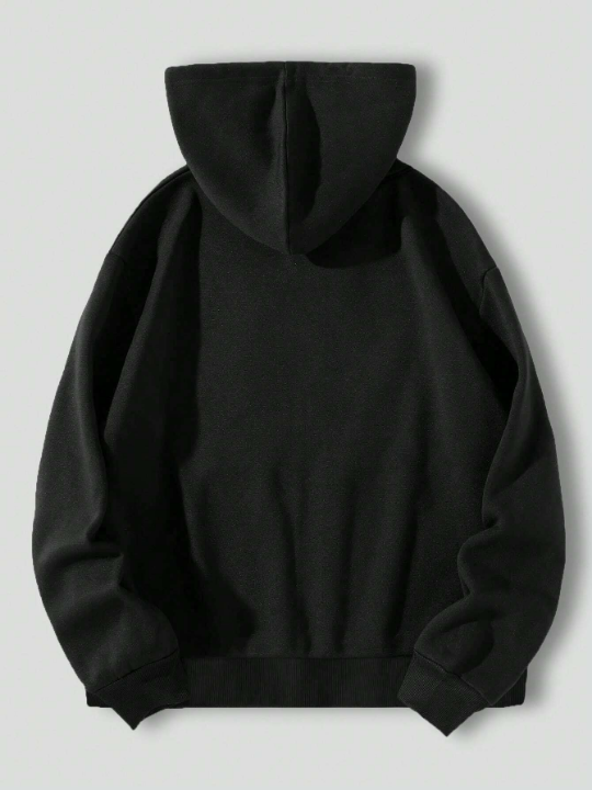 ROMWE Goth Men Graphic Print Zip Up Drawstring Thermal Lined Hoodie