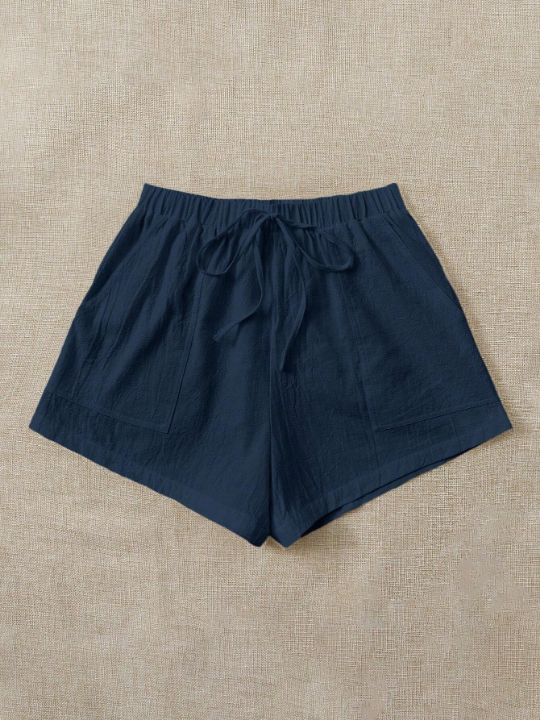 EZwear Tie Waist Slant Pocket Shorts