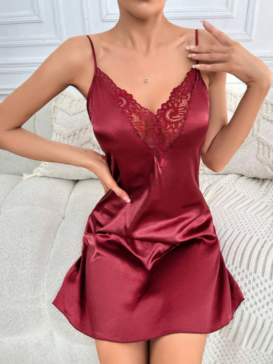 Contrast Lace Satin Cami Nightdress