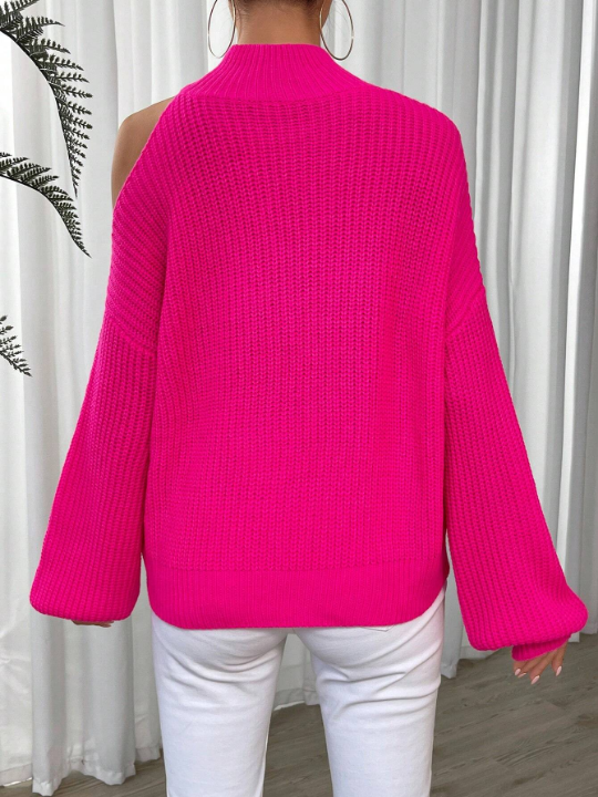 Essnce Turtleneck Cut Out Shoulder Sweater