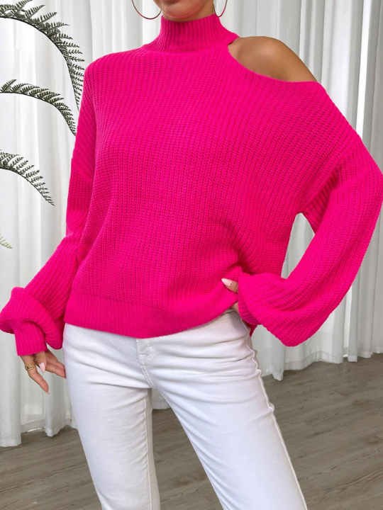 Essnce Turtleneck Cut Out Shoulder Sweater