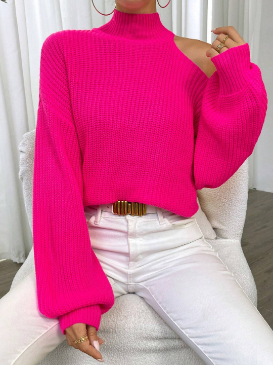 Essnce Turtleneck Cut Out Shoulder Sweater