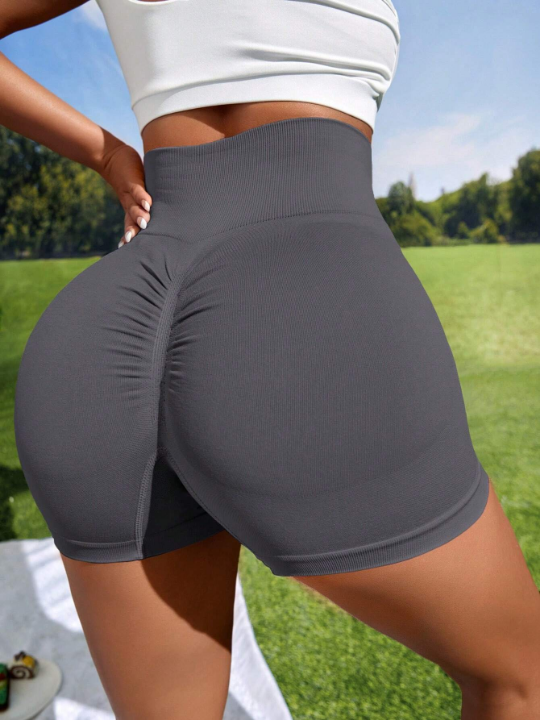 Yoga Basic Scrunch Butt Wideband Waist Sports Shorts Spandex Shorts