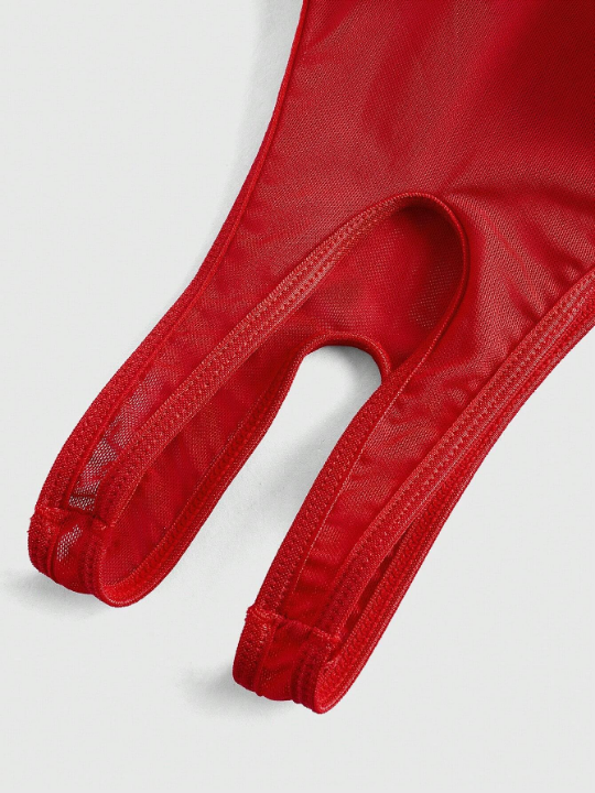 Contrast Lace Ruffle Trim Underwire Teddy Bodysuit