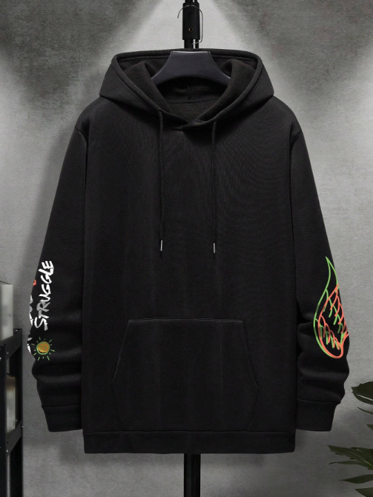 Men Bear And Letter Graphic Drawstring Hoodie