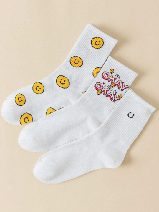 JORD.DESIGNS 3pairs Fashionable Mid-calf Socks With Letter Pattern