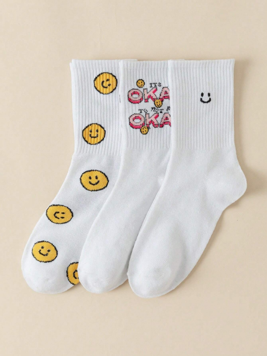 JORD.DESIGNS 3pairs Fashionable Mid-calf Socks With Letter Pattern