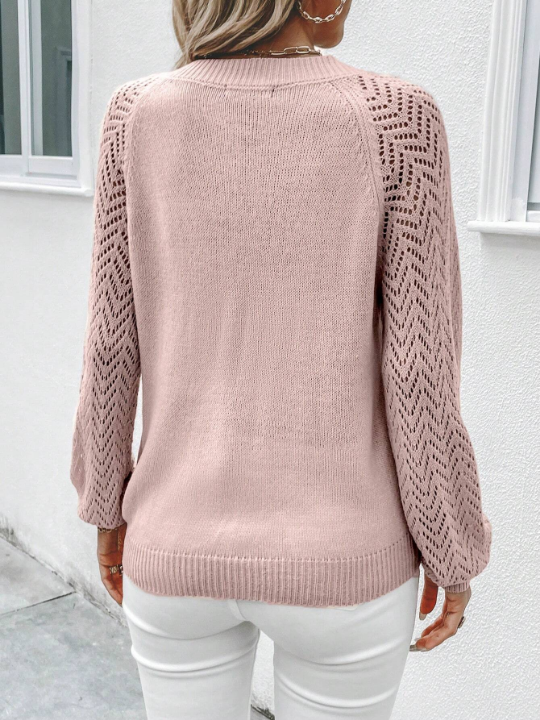 LUNE Raglan Sleeve Pointelle Knit Sweater