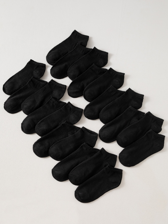 20pairs/Set Women's Basic Black Boat Socks, Thin Style Suitable For Daily Business & Casual Wear