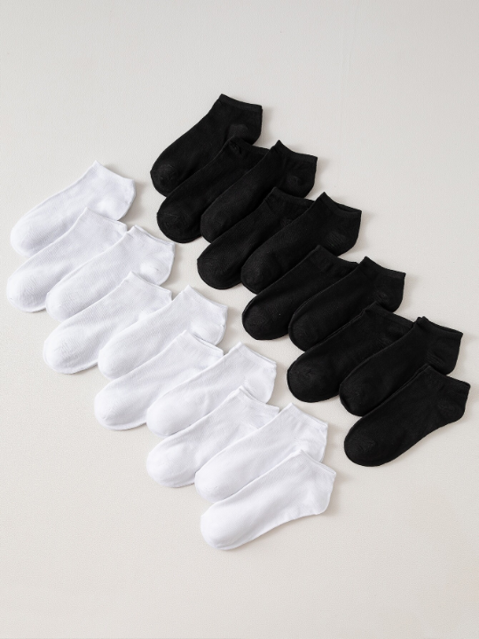 20pairs/Pack Women's Basic Black & White Boat Socks, Suitable For Business And Casual Wear, Thin Socks Set, Daily Use