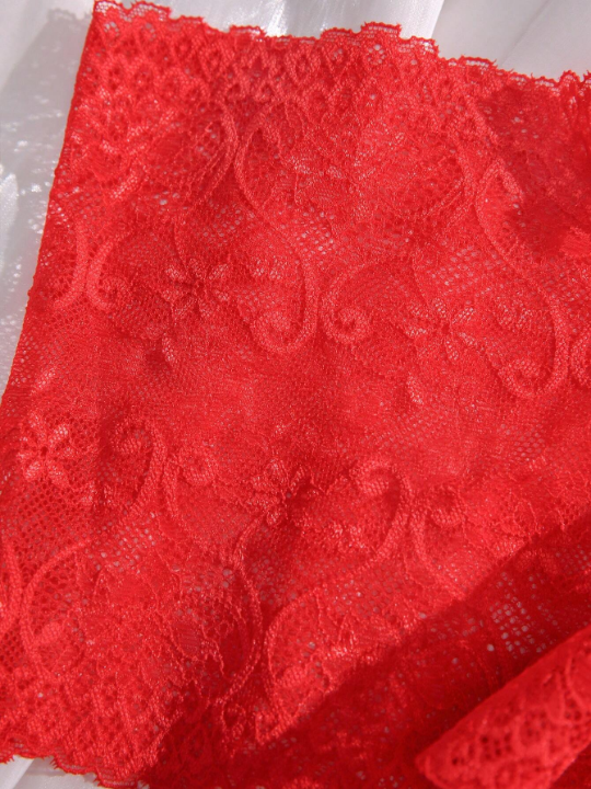 Floral Lace Bow Decor Crotchless Panty