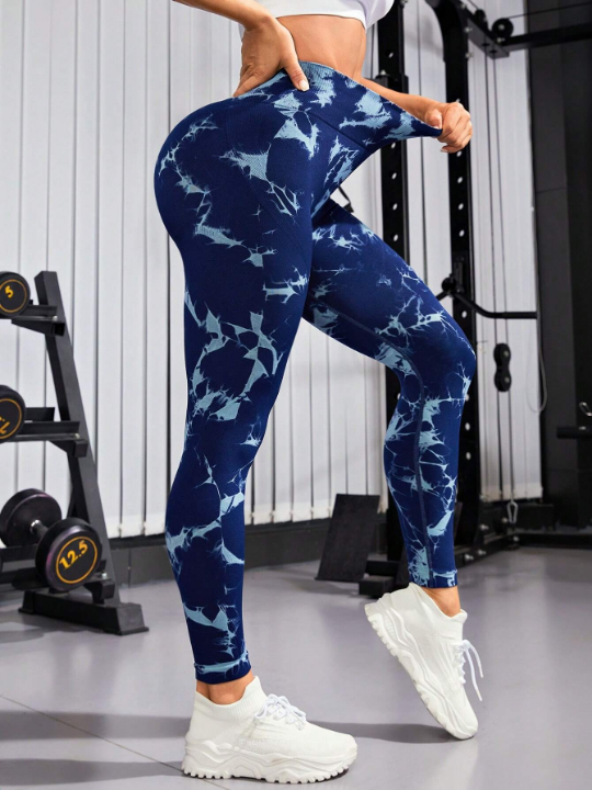 Yoga Trendy Tie Dye Wideband Waist Sports Leggings