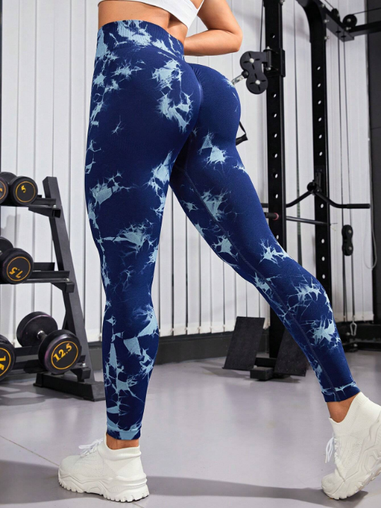 Yoga Trendy Tie Dye Wideband Waist Sports Leggings