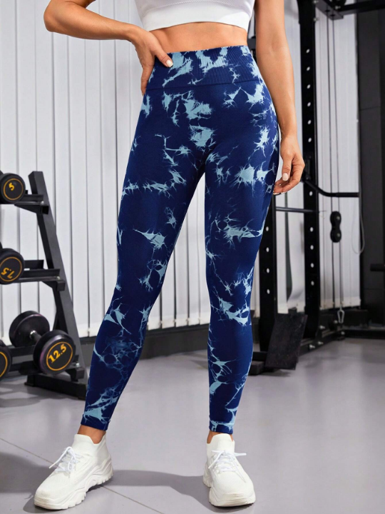 Yoga Trendy Tie Dye Wideband Waist Sports Leggings