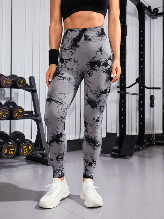 Yoga Trendy Tie Dye Wideband Waist Sports Leggings