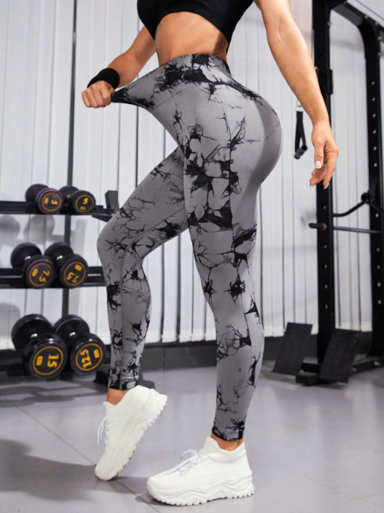 Yoga Trendy Tie Dye Wideband Waist Sports Leggings