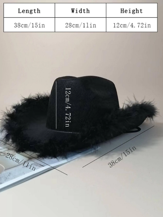 1pc Solid Color Faux Fluffy Western Cowboy Hat, Suitable For Parties And Festivals Party