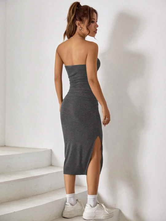 EZwear Split Thigh Tube Bodycon Dress