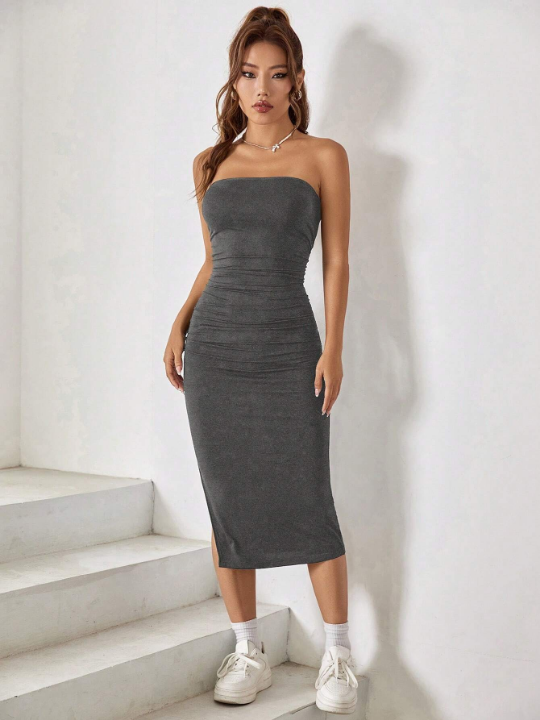 EZwear Split Thigh Tube Bodycon Dress