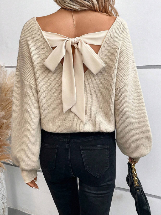 Frenchy Tie Back Drop Shoulder Back Band Sweater